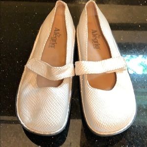 Alegria Belle white snakeskin shoes